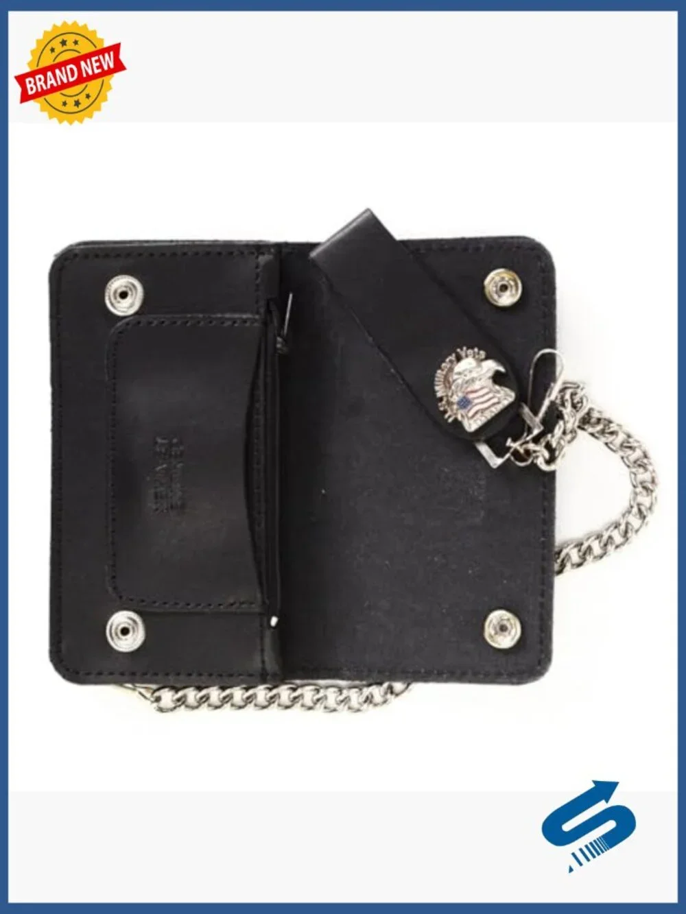 Men's Leather Bi-Fold Biker Wallet with Removable Chain
